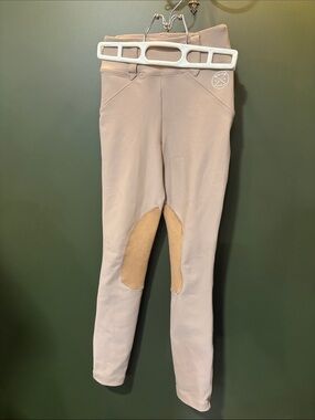 Free Ride Equestrian Kids Beige Riding Breeches with Kneepad Panels. Size 6-7.